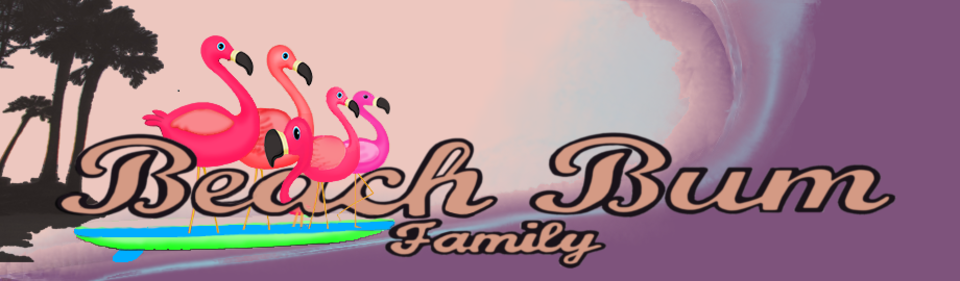 Beach Bum Family Surfing Folly Beach Flamingos Pink Purple Banner