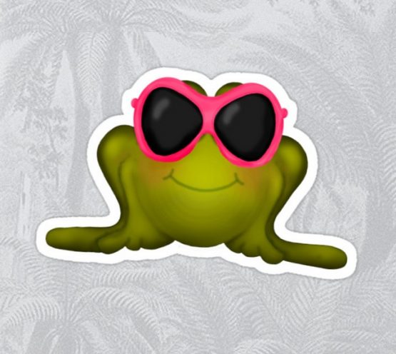 frog in pink sunglasses beach day sticker removable