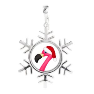 pink flamingo santa christmas funny snowflake necklace charm jewelry