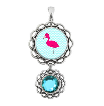 pink flamingo teal chevron tropical jewelry necklace beach art