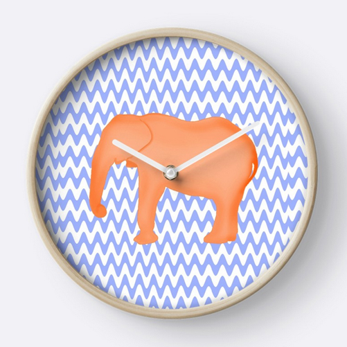 baby elephant clock nursery girl boy blue orange