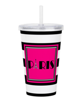 paris pink black travel cup mug tumbler